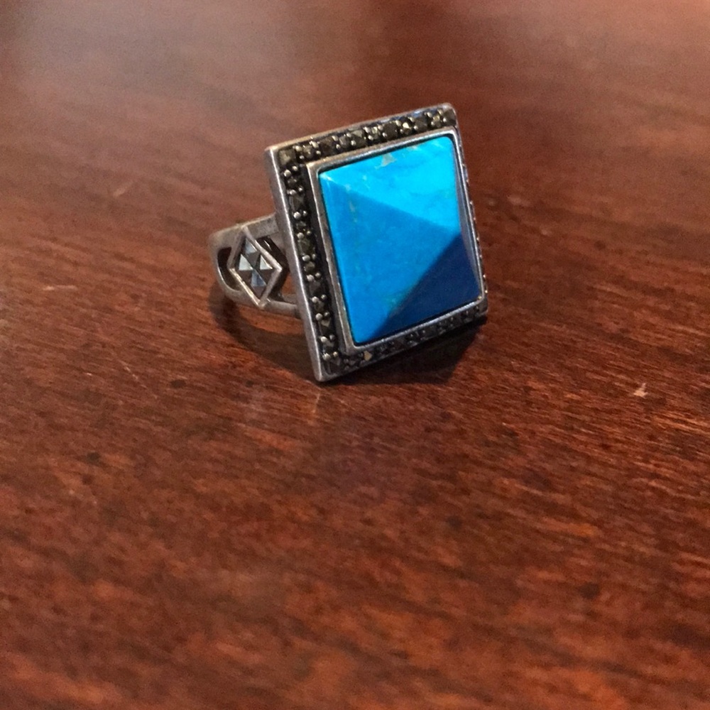 QVC Sterling Turquoise Pyramid Marcasite Ring 8